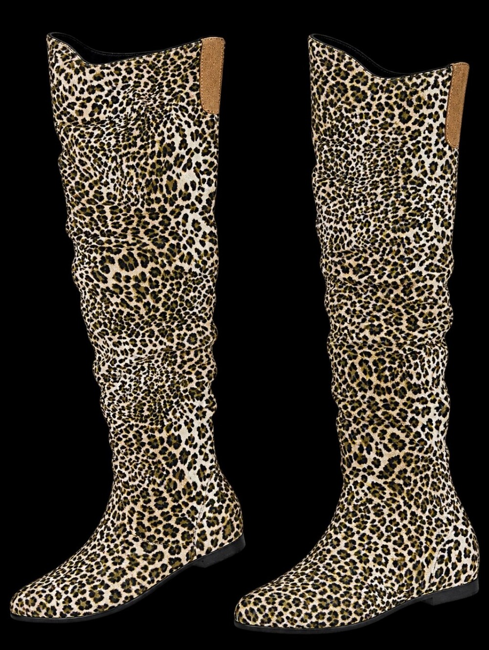 Leopard Print Women's Knee High Boots - Beige and Black